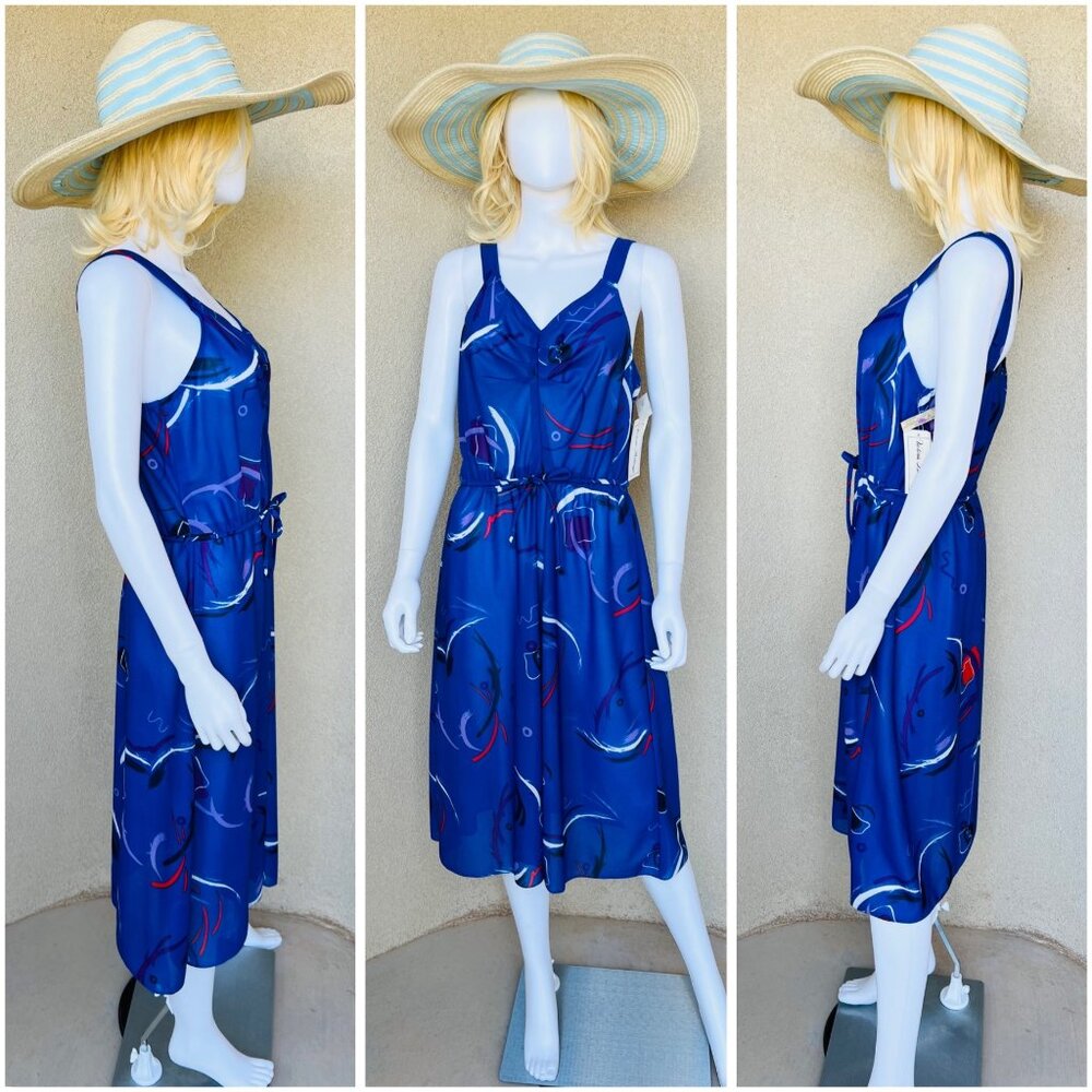 Vintage 1980s Semi Sheer Blue Abstract Dress